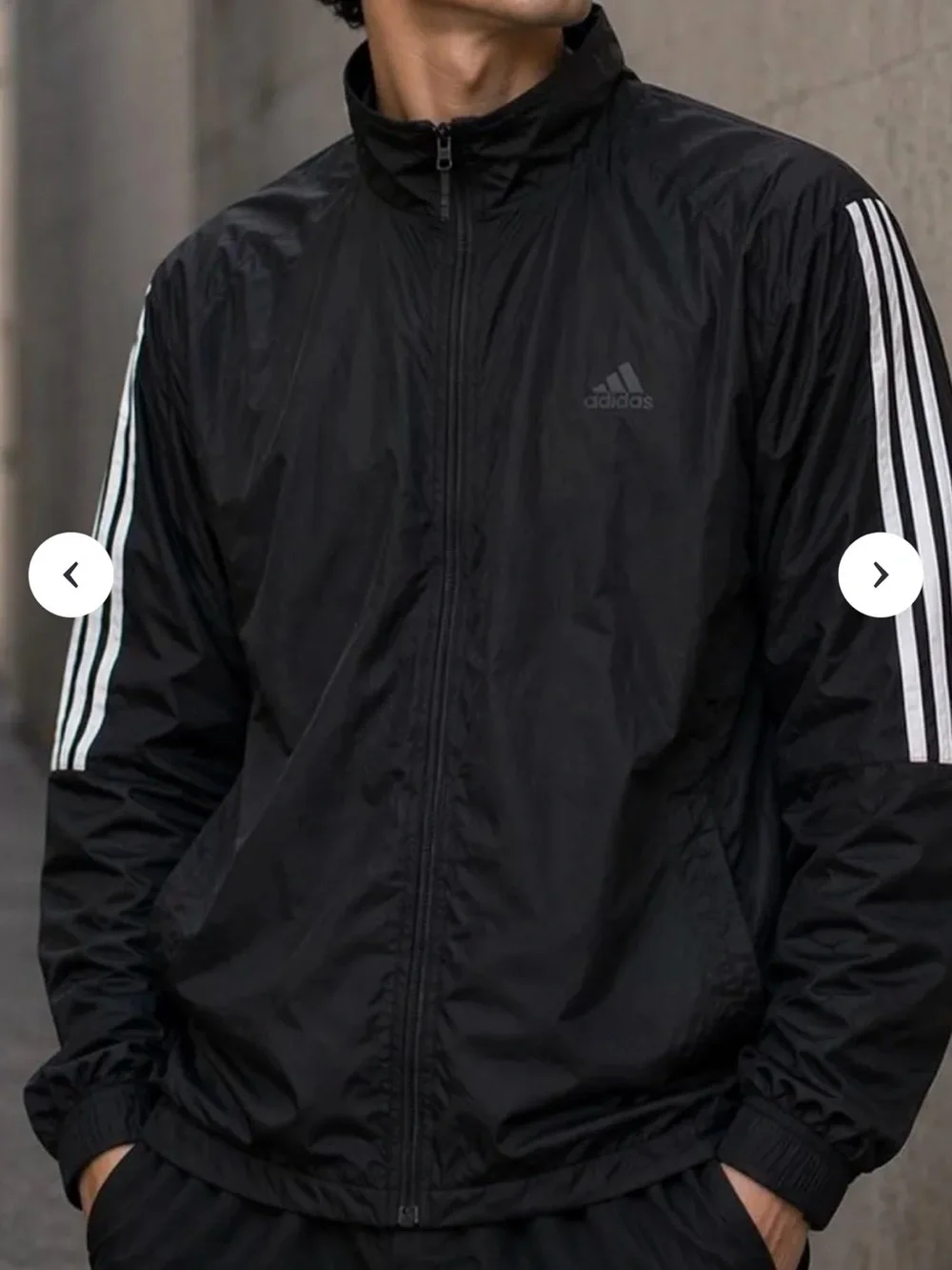 adidas Black Windbreaker with White Three-Stripes